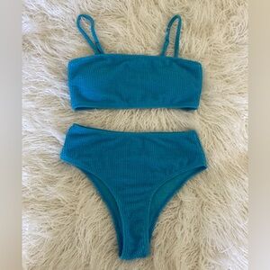 Blue high waisted cheeky bathing suit set